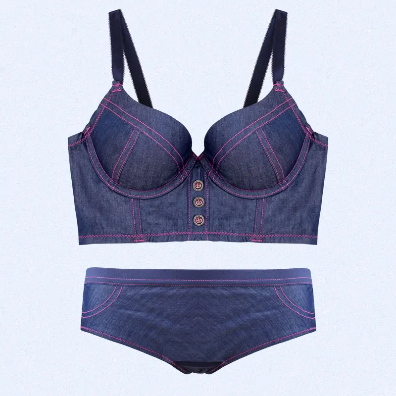 

Gather type anti cute sutian set cowboy high female push up bralette set Japanese lovely thick flank bra underwear set 5 button