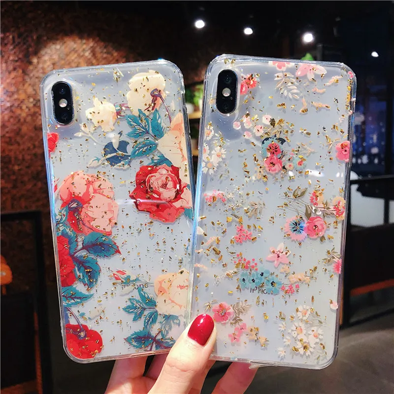 Роскошный блестящий чехол из золотой фольги с цветами для Huawei P30 P20 lite Mate 20 Pro