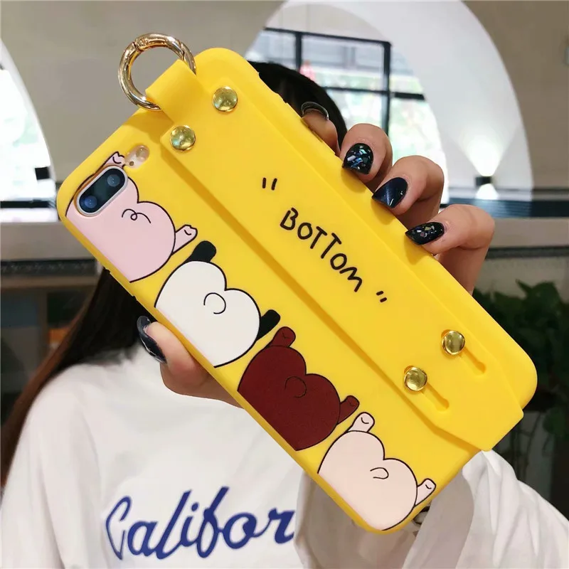 C Чехол DIS модный однотонный мягкий чехол для телефона для iphone XS MAX XR X 6 6s 8 7plus роскошный браслет подставка милый мультяшный чехол - Цвет: C