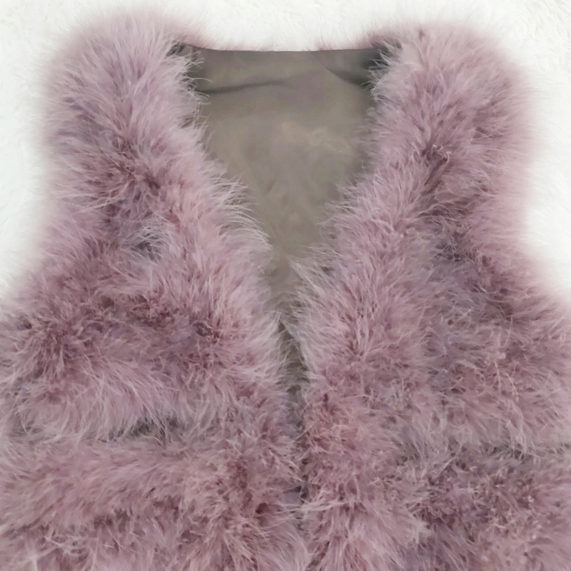 Fashion sexy turkey feather vest fur coat real fur vest ostrich fur coat vest plus leather 80 cm long women's clothing