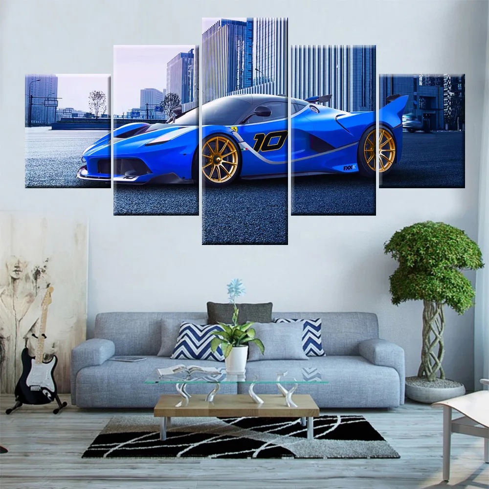 Картина на холсте HD Модульная картина 5 шт. синий роскошный спортивный автомобиль
