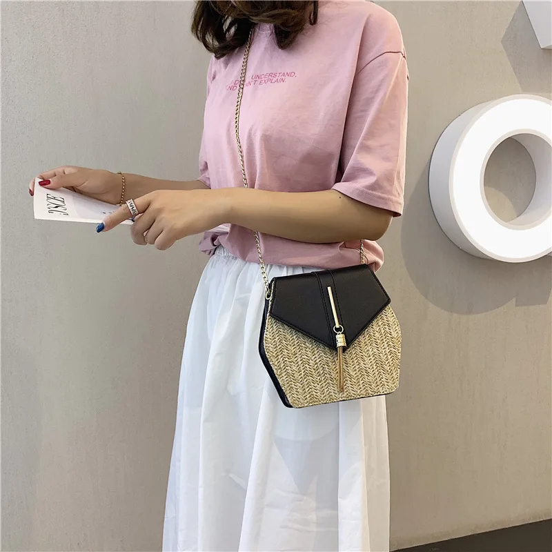 Сумки мессенджеры Boximiya стильная соломенная + Кожаная сумка женская летняя из