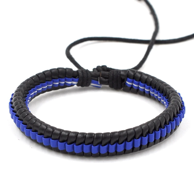 Dark Blue Mozo Fashion унисекс ручной браслет кожаный браслет веревочки регулируемые браслеты ручной работы Для мужчин Для женщин Повседневное ювелирных изделий(7 цветов) PS0018 - Окраска металла: Dark Blue