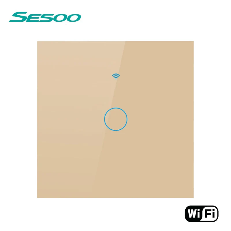WIFI-EU-SK3-01 Gold SESOO WI-FI умный сенсорный переключатель приложение Беспроводной дистанционного светильник настенный выключатель 1 группа с украшением в виде кристаллов Стекло Панель работает с Alexa/Google Home - Цвет: WIFI-EU-SK3-01 Gold