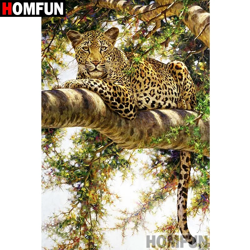 Алмазная живопись HOMFUN животное леопард вышивка крестиком из квадратных/круглых