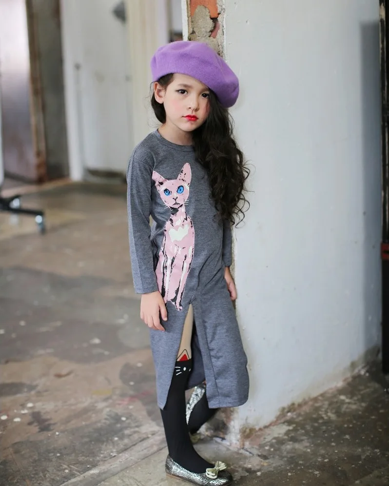 Children's Girl Shirt Dress Long Sleeve Animal Patterns Cotton Birthday Party Irregular Dresses Kids Clothing | Детская одежда и