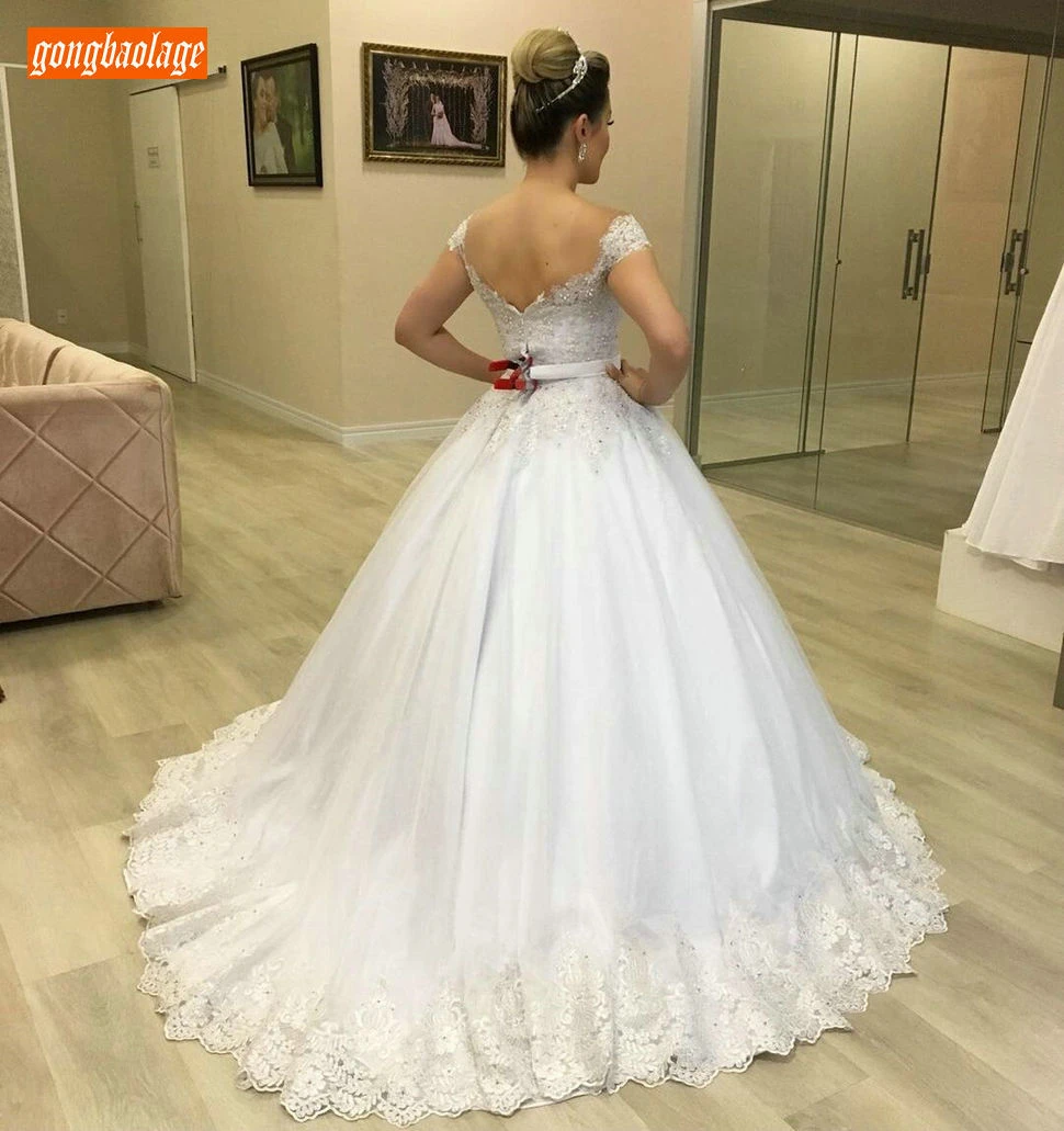 Роскошные кружевные белые свадебные платья с аппликацией длинное бальное платье