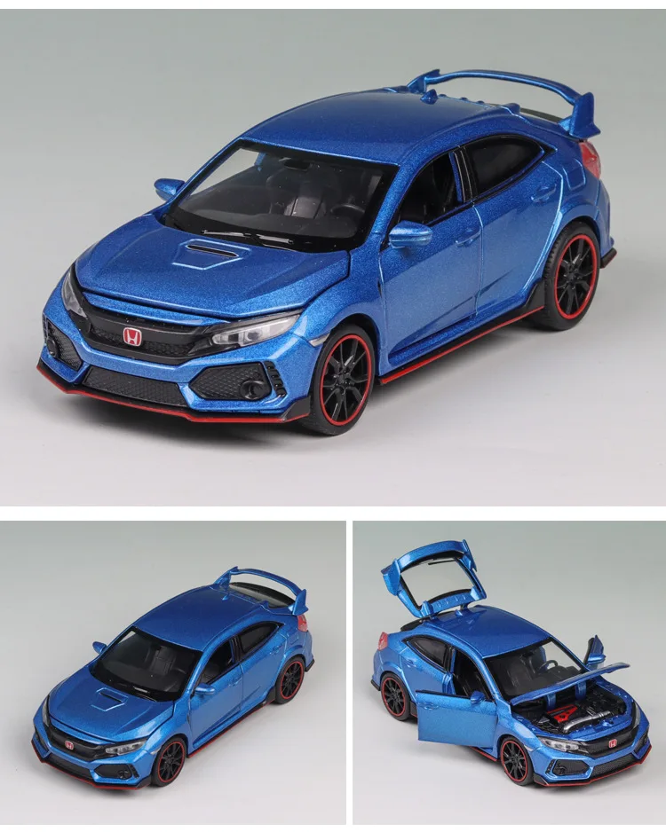 1:32 HONDA CIVIC TYPE-R игрушечный автомобиль металлическая игрушка Diecasts& Toy транспортные средства модель автомобиля звук свет Высокая Игрушечная машина игрушки для детей