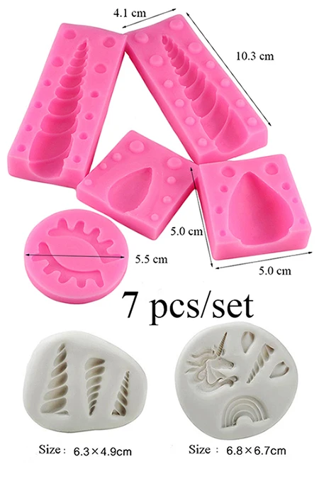 7 pcs a set Единорог рога уши ресниц Силиконовые Формы Форма для торта декоративное устройство для шоколада Gumpaste пирог с сахаром выпечки кондитерский инструмент - Цвет: 7 pcs a set