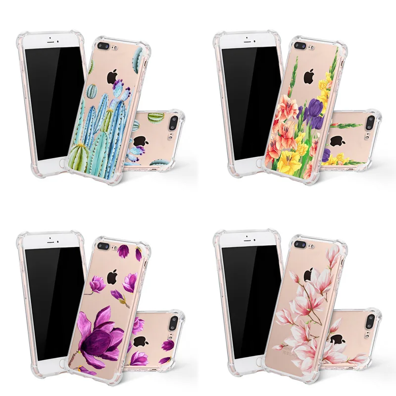 Дизайнерские чехлы для телефонов с цветочным рисунком iPhone 6 6S 7 8 Plus 10 мягкий