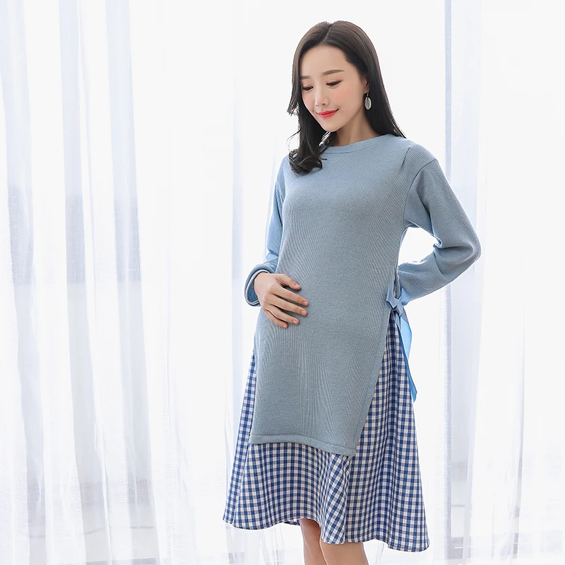 Осенне зимние вязаные платья для беременных Одежда платье Vestidos Embarazada