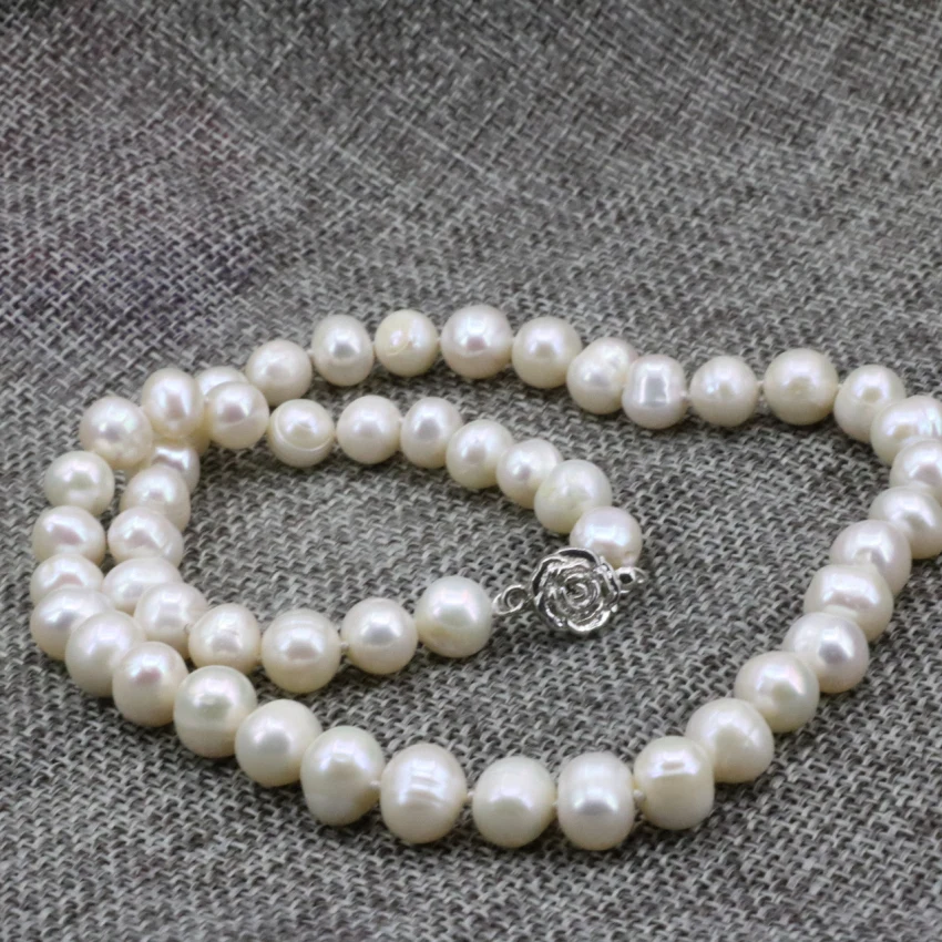 

Natural 8-9mm white freshwater cultured pearl beads necklace for women high grade collars choker fashion jewelry 18inch B3235