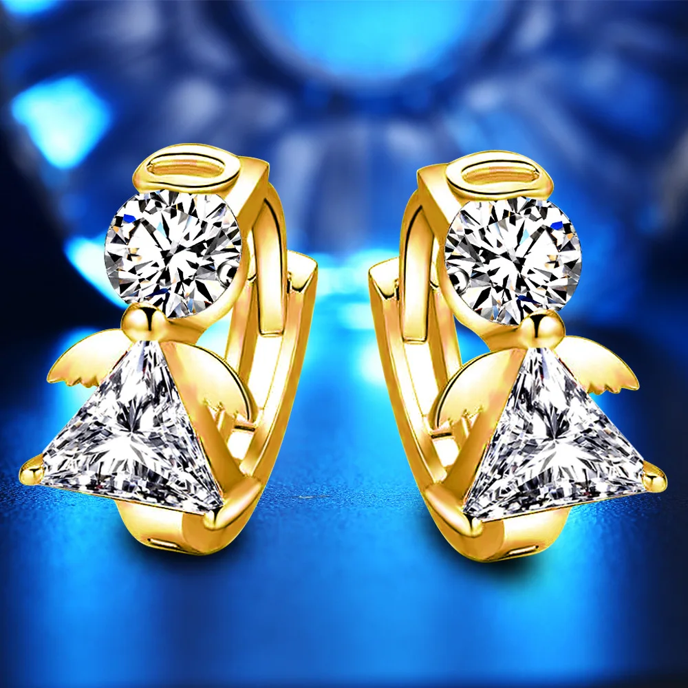 Женские серьги кольца с кристаллами Angel из стерлингового серебра пробы украшения