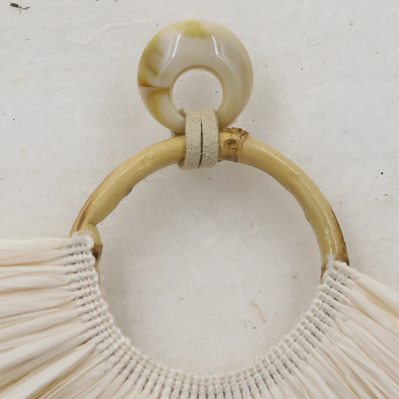 Женские Висячие серьги Raffia винтажные большие висячие из бамбука с кисточками