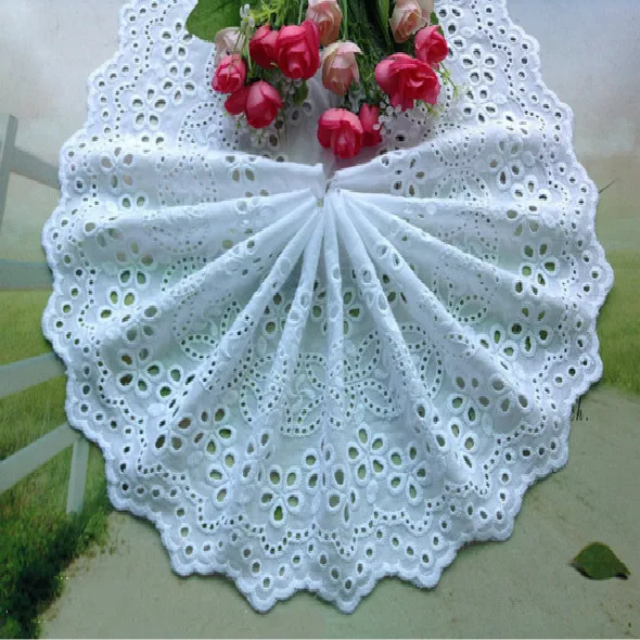 Высококачественная Белая хлопчатобумажная ткань ажурная вышитая кружевная