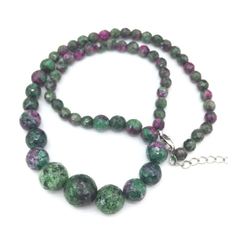 Rainbow Strand Stone Bead Necklace For Women Green &amp Red Faceted Round Beads 6-14mm Fashion Tower Chain Jewelry 15inch BV120 | Украшения