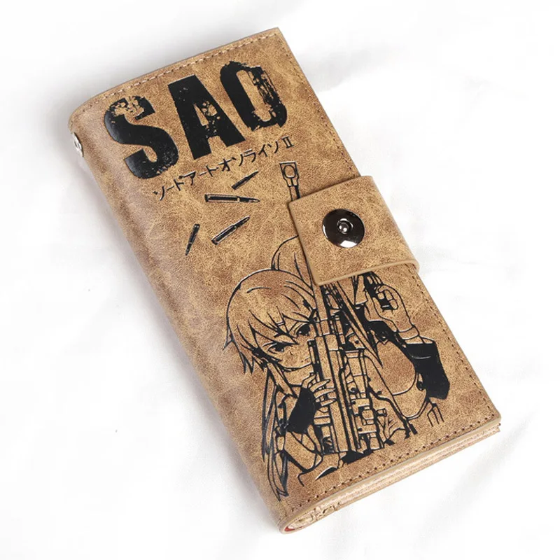

Sword Art Online Kirigaya Kazuto Long Purse Yuuki Asuna Multi-card bit Khaki Button Wallet of Gift