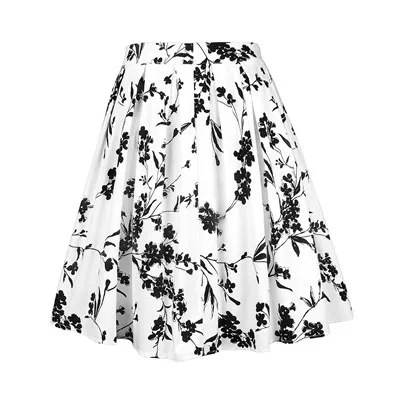3 Striped Women Casual Skirt High Waist Plus Size Ladies Summer Big Swing Retro Skirts Skater 50s 60s Vintage Floral Printed Skirt - Цвет: 3