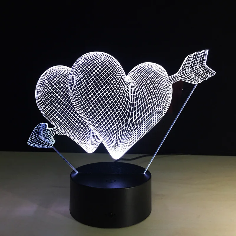 LED lights 3D stereo remote control Touch Acrylic USB colorful night light 3W Valentine 's Day gift The sword of Cupid | Освещение