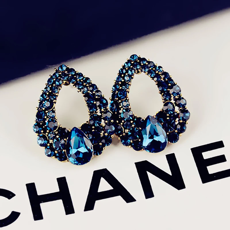 HIYONG Fashion Women Girls Jewelry Round Created Blue Earrings Party Charms Water Droplet Wedding | Украшения и аксессуары