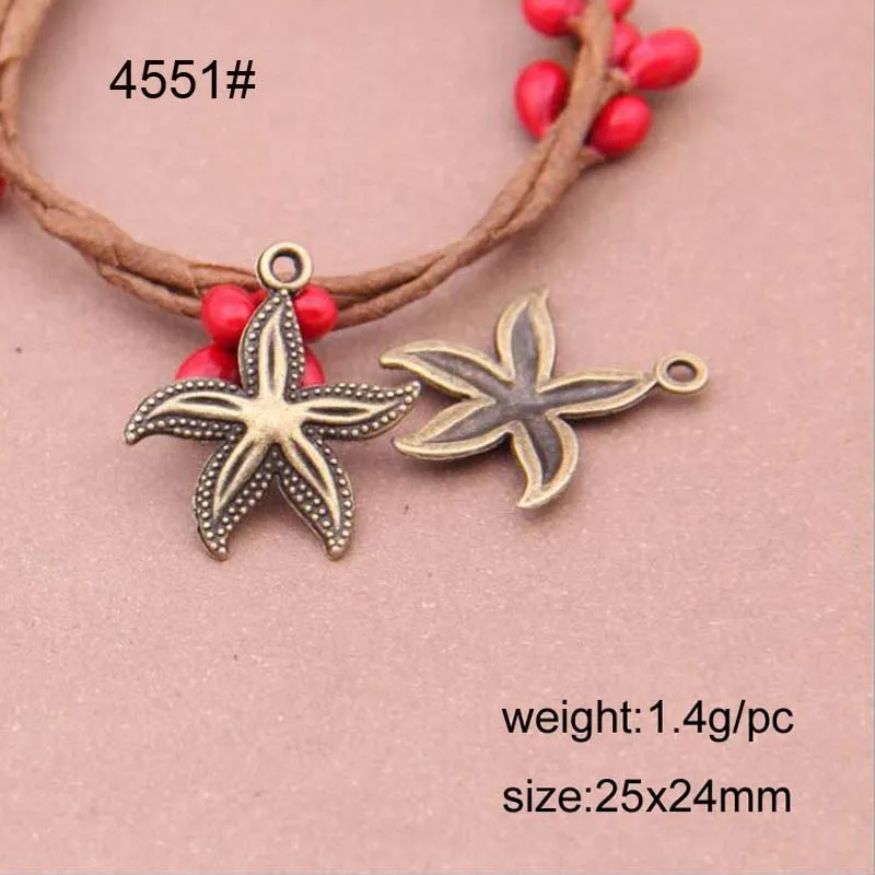 Подвеска в виде морской звезды из сплава с бронзовым тоном, 25 шт., 25 х24 мм, Ювелирная фурнитура, оптовая продажа