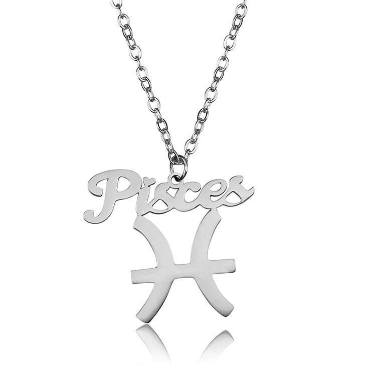 

Letter Pisces Stainless Steel Zodiac Necklace Sign Constellation Signs Pendant Necklaces For Women 12 Constellation Jewelry
