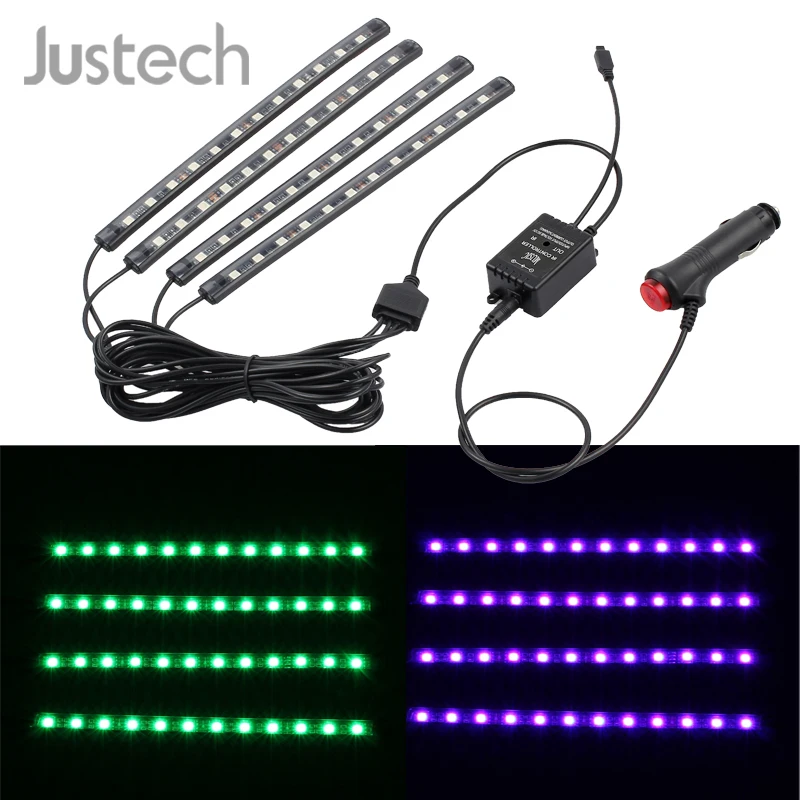 Justech 12V автомобильный интерьер RGB цветной светодиодный светильник беспроводной
