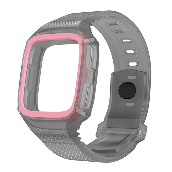 2в1 силикон для Fitbit Versa браслет ремешок на запястье с полным защитным чехлом крышка рамка часы ремешок для Fitbit Versa - Цвет: Gray pink