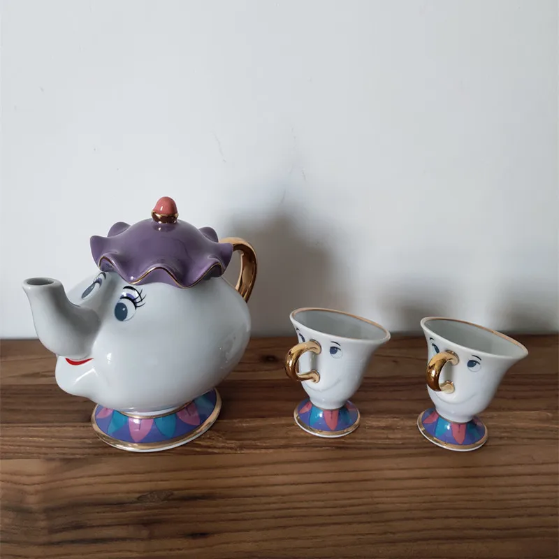 Лидер продаж, чайный горшок "Красавица и Чудовище" Mrs Potts Chip, чайный горшок, Набор чашек, керамический Cogsworth Lumiere, прекрасный Рождественский подарок, быстрая - Цвет: 1 Pot and 2 Cups
