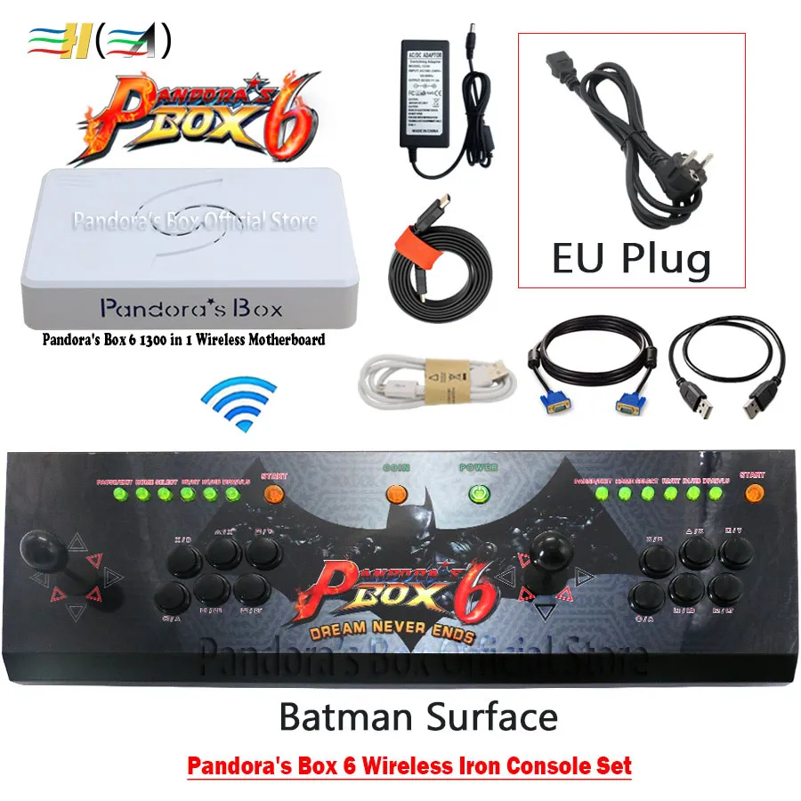 Batman EU plug 3а оригинальная игра Pandora's Box 6 1300 в 1 беспроводной аркадный джойстик 2 игрока железная консоль Комплект HDMI VGA usb для ПК ТВ ps3 Tekken - Цвет: Batman EU plug