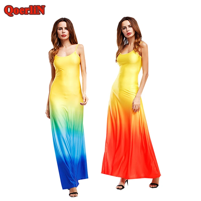 QoerliN/S XXXXXL европейский стиль модное градиентное Радужное платье в полоску