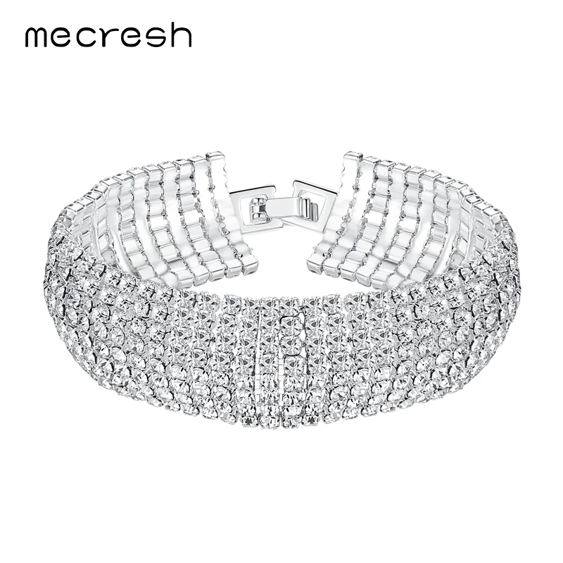 Mecresh Luxury Classic Crystal Bridal Jewelry Set for Women Clear Rhinestone Wedding Bracelets Necklace Sets 2018 TL475+SL341 | Украшения и