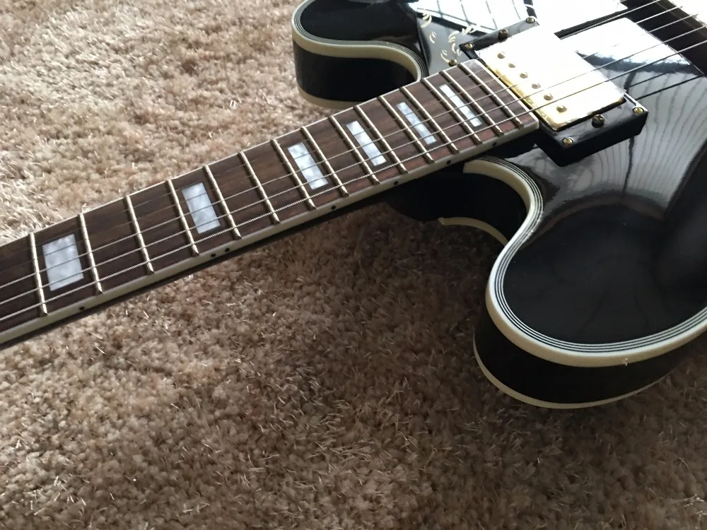 Джаз hollowbody Гитары глянцевый черный цвет BBKING сигнатур полу полые гитары золотые