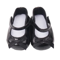 doll shoes bowknot black leather shoes with round head fit 18 inch girl dolls and 43 cm baby doll toy accessories s10