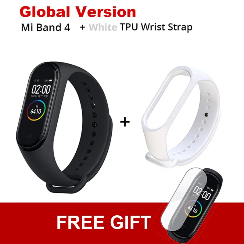 Add White TPU Strap Новинка, Xiaomi mi-браслет 4 с цветным смарт-экраном, браслет для фитнеса, сердечного ритма, 135 мА/ч, Bluetooth 5,0, 50 м, для плавания, mi ng, водонепроницаемый - Цвет: Add White TPU Strap