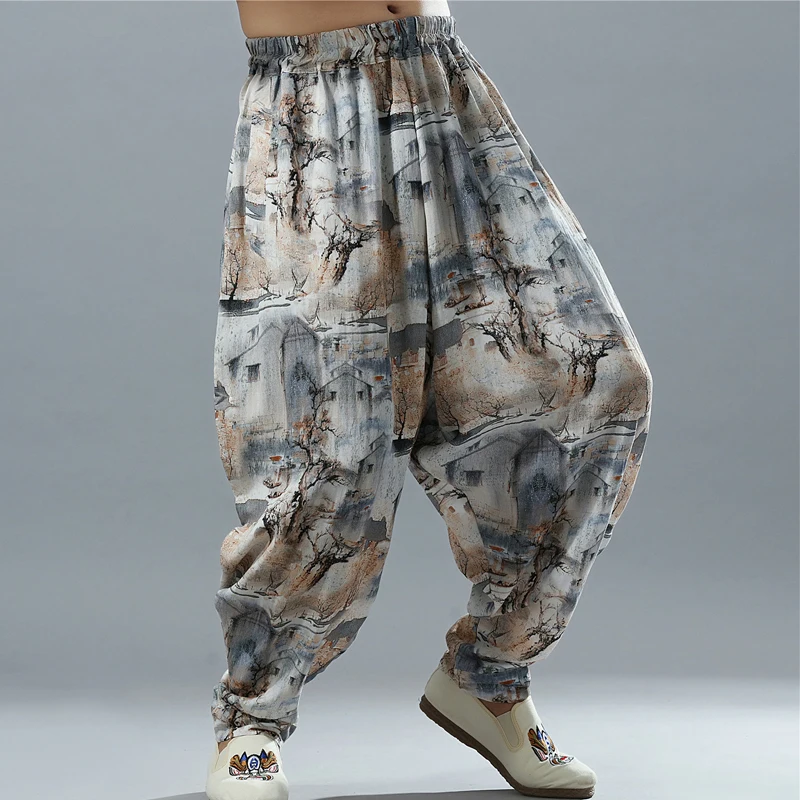 Новейшая модель Для мужчин's из хлопка и льна большой заниженным шаговым швом