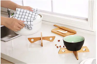 Бамбуковая Складная Нескользящая термостойкая подставка съемная миска для