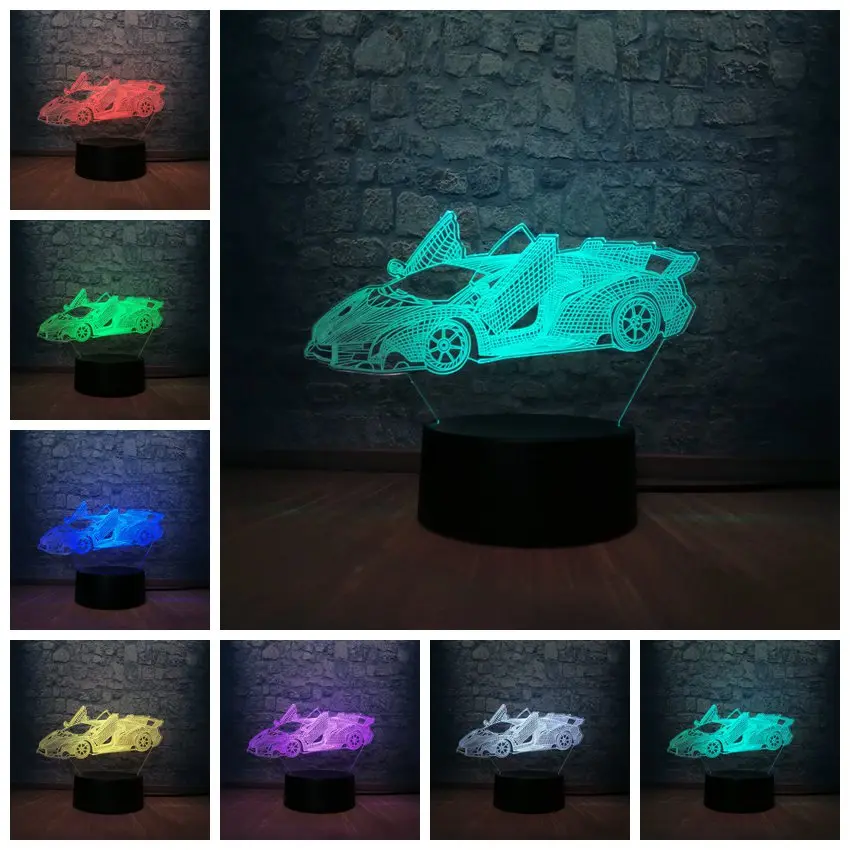 style 8 Красочный транспорт крутой автомобиль 3D светодиодный светильник 7 цветов изменить комната подростка Декор Детский Ночник подарок на день рождения Рождество - Испускаемый цвет: style 8