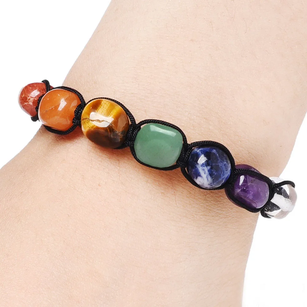 Мужской плетеный браслет с 7 чакрами из натурального камня лечебным балансом для