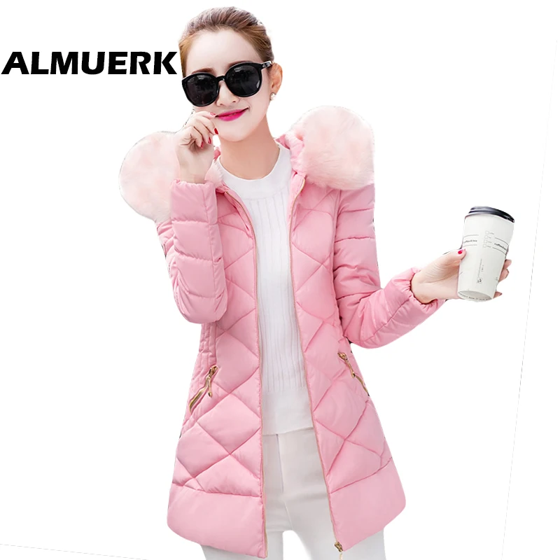 Зимняя женская куртка 2017 женские парки средней длины с капюшоном Женская плотное