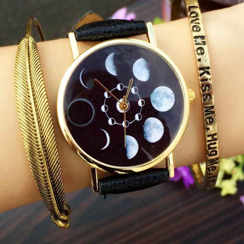 Reloj Mujer модные солнечные Moon Phase лунные часы Eclipse женские стильные кварцевые из
