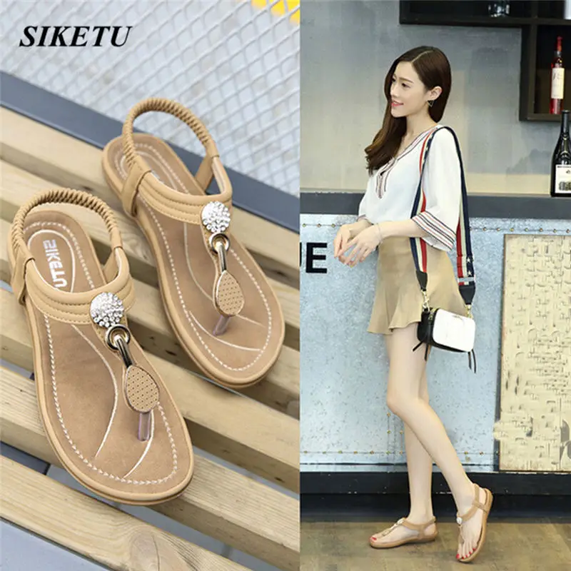 Summer Women Bohemian national style Fashion Flat Large Size Casual Sandals Beach Shoes Gladiator Rome shoes woman @W | Обувь