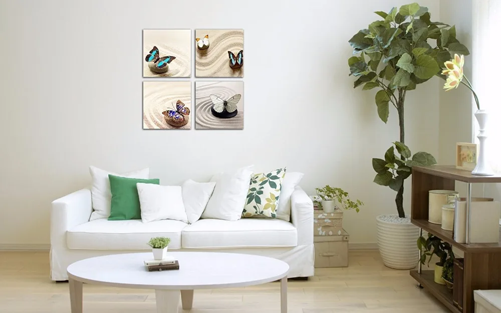 4 Piece Zen Canvas Wall Art Stone and Butterfly Still Life Modern Home Decor Painting | Дом и сад