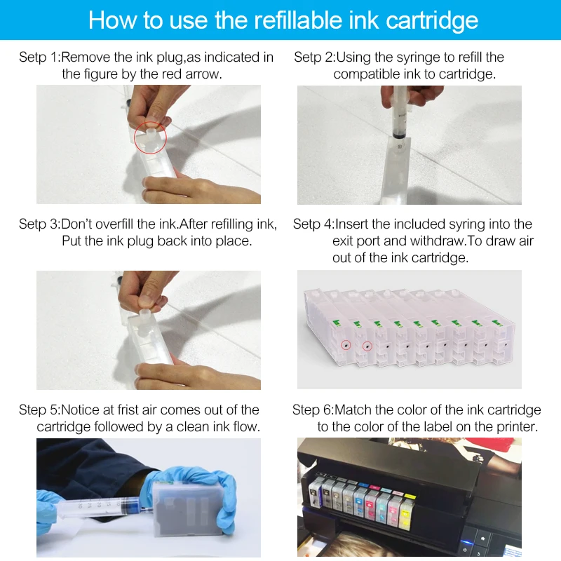 9Colors/Set T8501 T8501-T8509 Empty Refillable Ink Cartridge With Reset Chip For Epson SureColor P800 SC-P800 Printer 160ML/PC