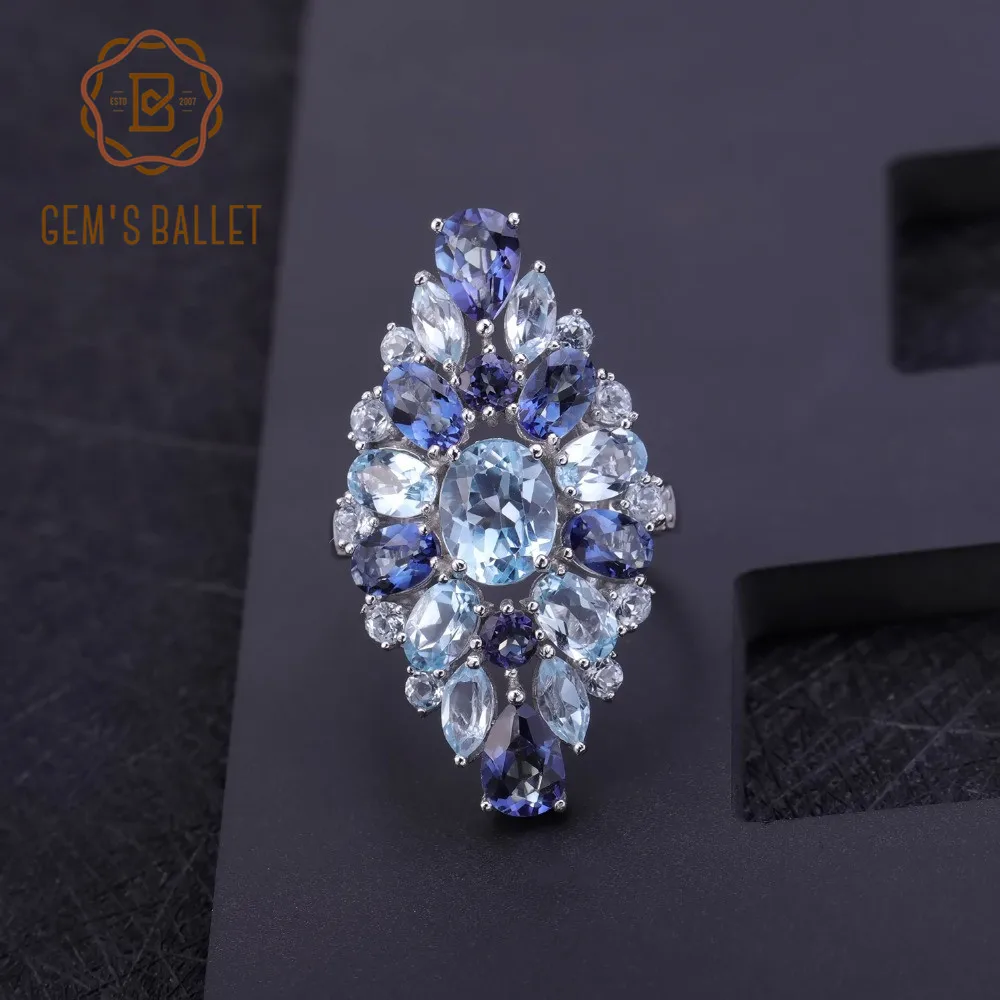Gem's Ballet Многоцветный натуральный голубой топаз Мистический Кварц кольца для женщин 925 пробы Серебряное кольцо с драгоценным камнем хорошее ювелирное изделие