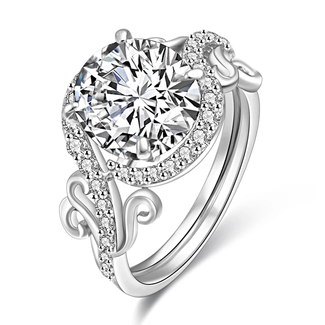 Rhodium Plate ZHE FAN Круглый AAA кубический цирконий модное кольцо цвет шампанского, белый, розовое золото, покрытие для женщин, кольцо для свадебной вечеринки, подарок Размер 5-10 - Цвет основного камня: Rhodium Plate