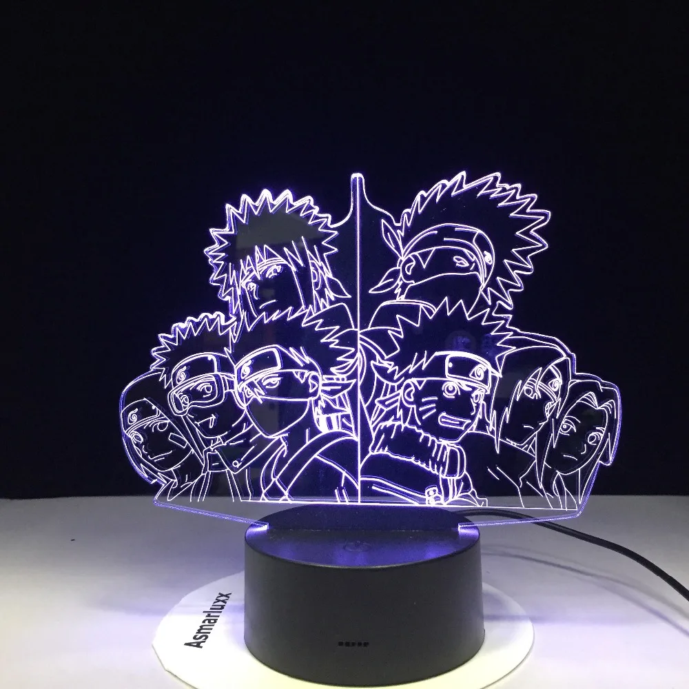 СВЕТОДИОДНЫЙ 3D светильник Naruto Team Kakashi Minato Sasuke ObitoNight 7 меняющихся цветов домашний