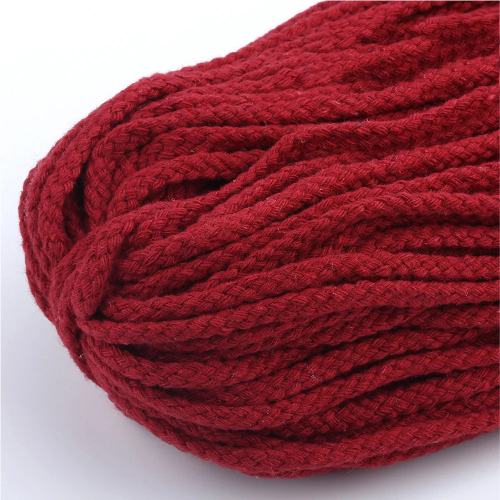 Winered 28 метров, 5 мм, 8 акций, круглый шнур из хлопка, декоративный шнур для рукоделия, веревки, витая хлопковая веревка, плетеные веревки, веревки для рукоделия - Цвет: Winered