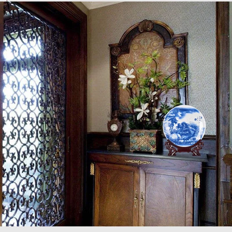 10 дюймовая сине белая фарфоровая керамическая декоративная тарелка Цзиндэчжэнь