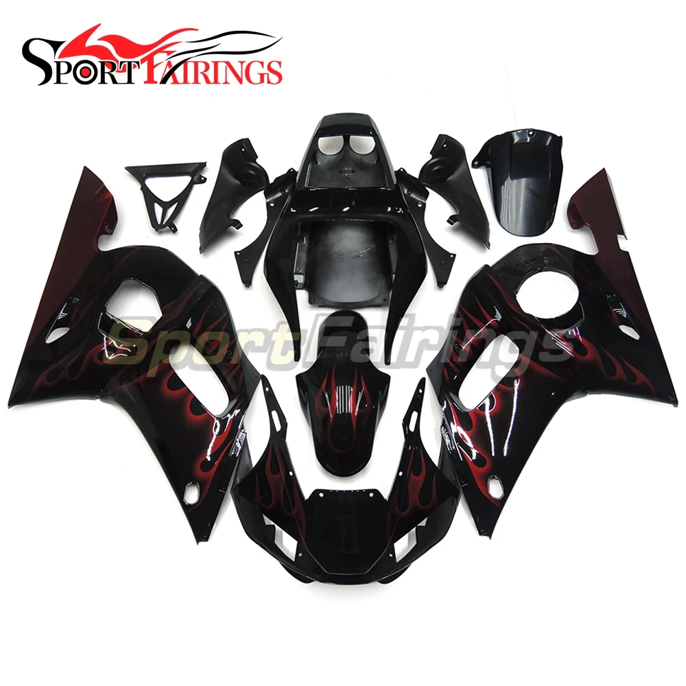 

Injection Fairings For Yamaha YZF600 R6 98 99 00 01 02 Plastics ABS Motorcycle Fairing Kit Bodywork Black Red Flames Carenes New